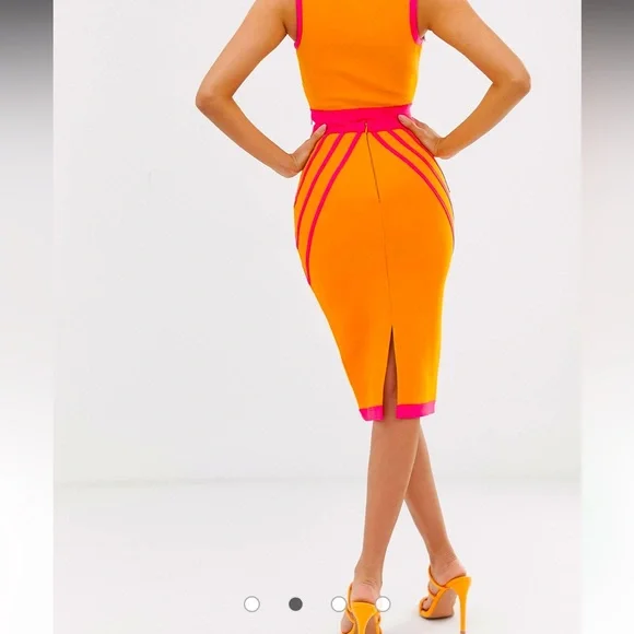 BNWT The Girlcode bandage pencil midi skirt in orange and pink - Picture 5 of 5